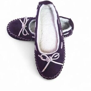 L.L. Bean Hearthside Plum Purple Shearling Lined Hard-sole Slippers Size 6.5.